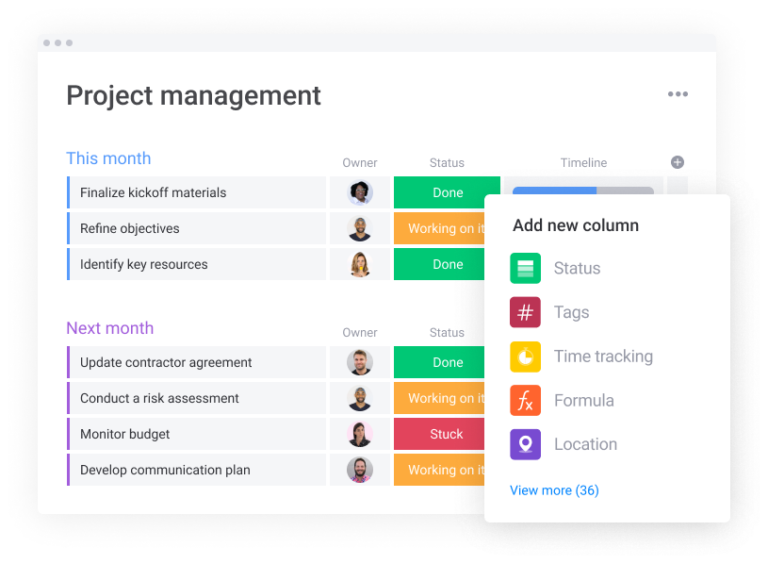 monday.com simple project management board