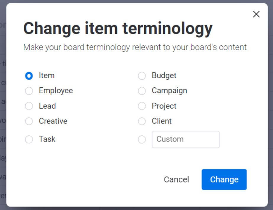 change item terminology