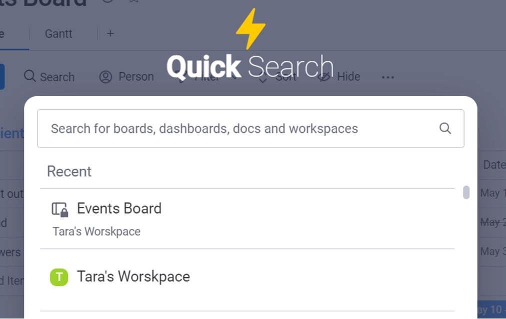 quick search in monday.com