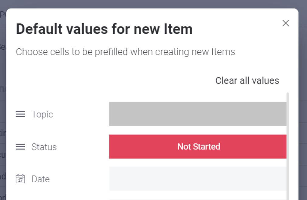 default values for new item