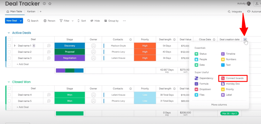 how to connect boards on monday.com