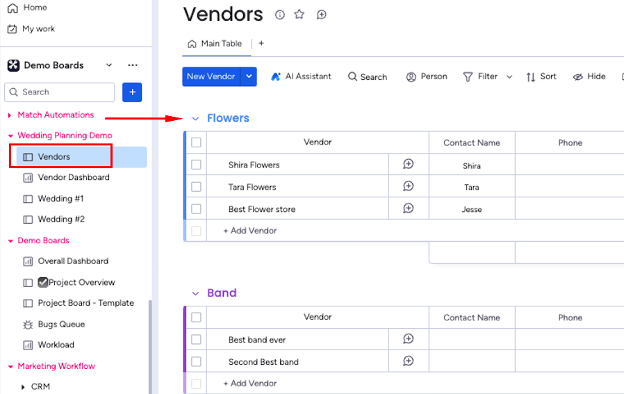 Vendors board