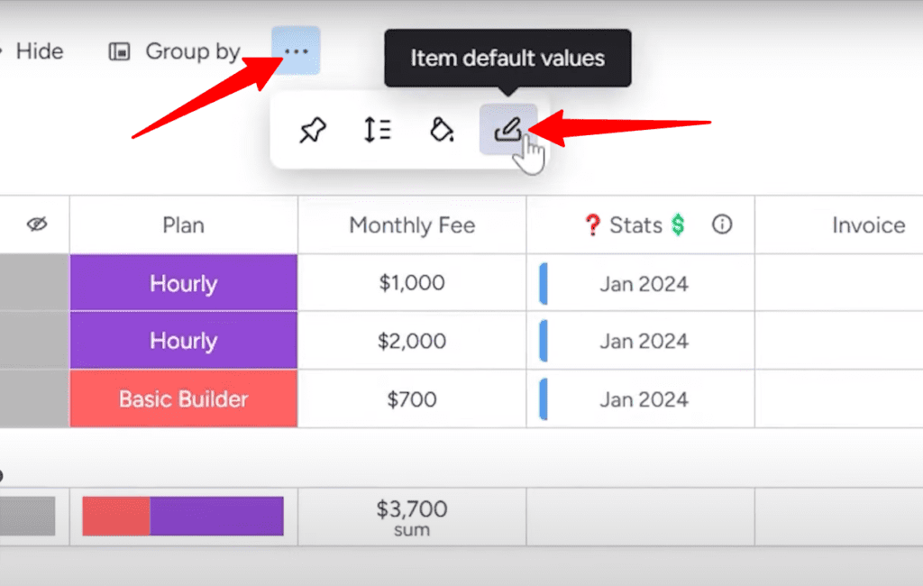 setting item default values