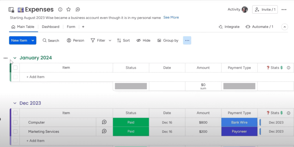 expenses board