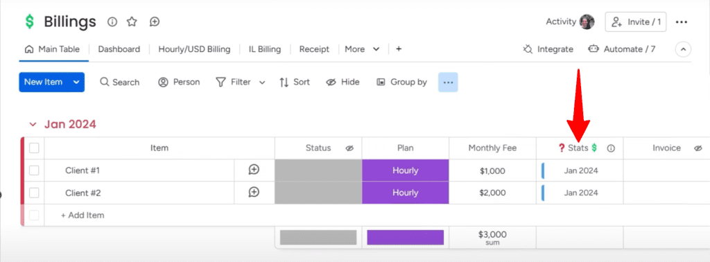 linked stats board to the billing board