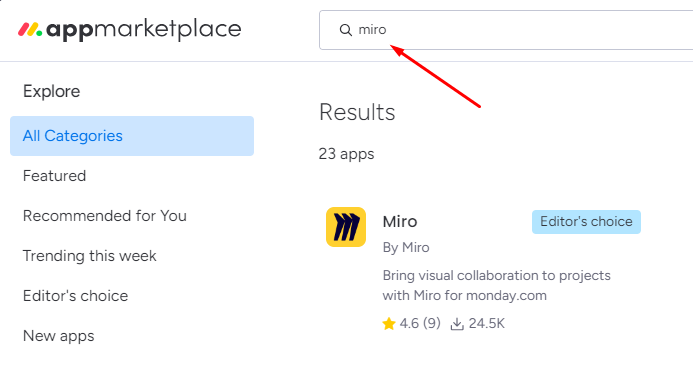 search miro in app marketplace