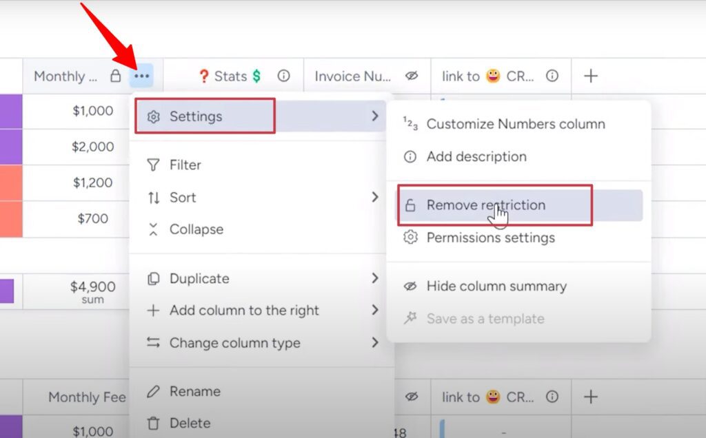 remove column editing restriction