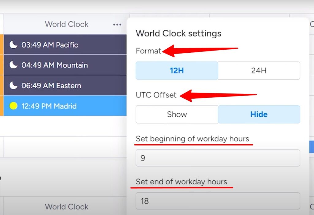 world clock customizing options
