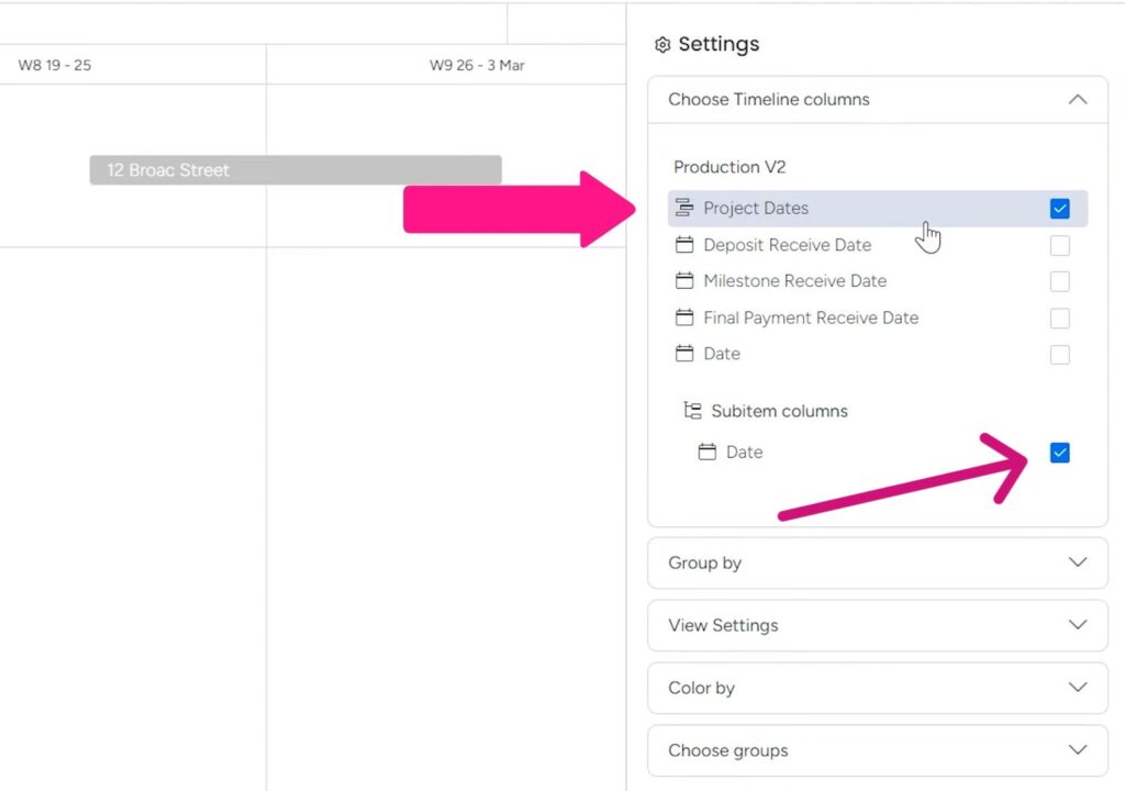 selecting project date