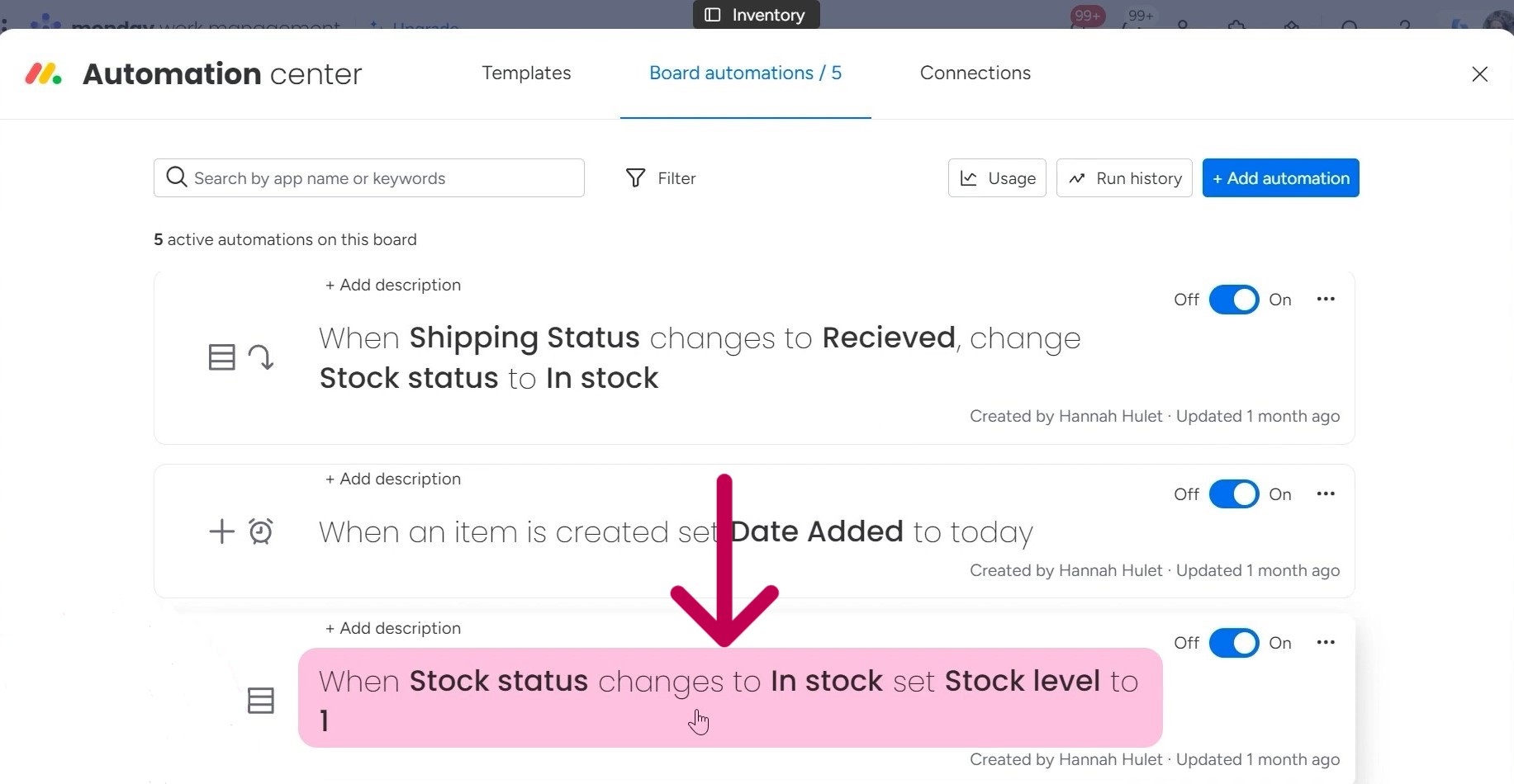 automation for stock status changes
