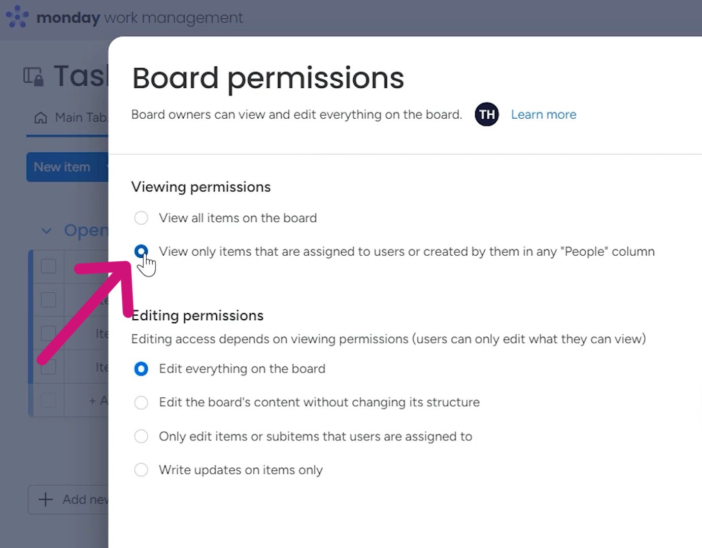 choosing board permission options