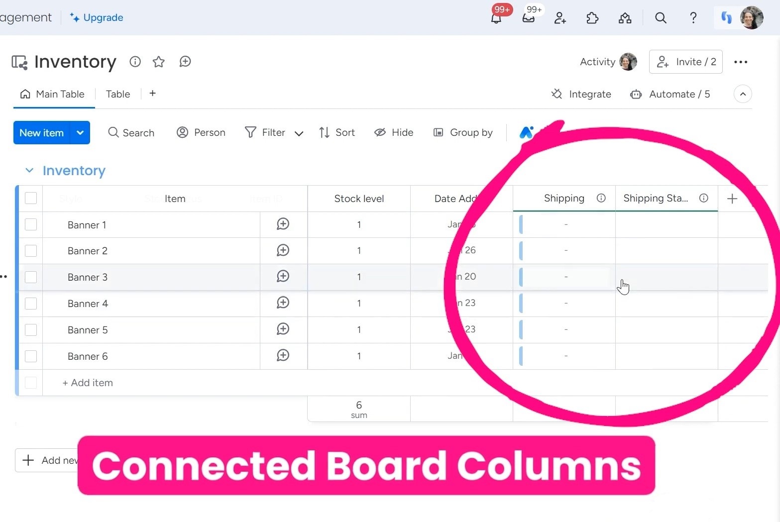 connected board columns