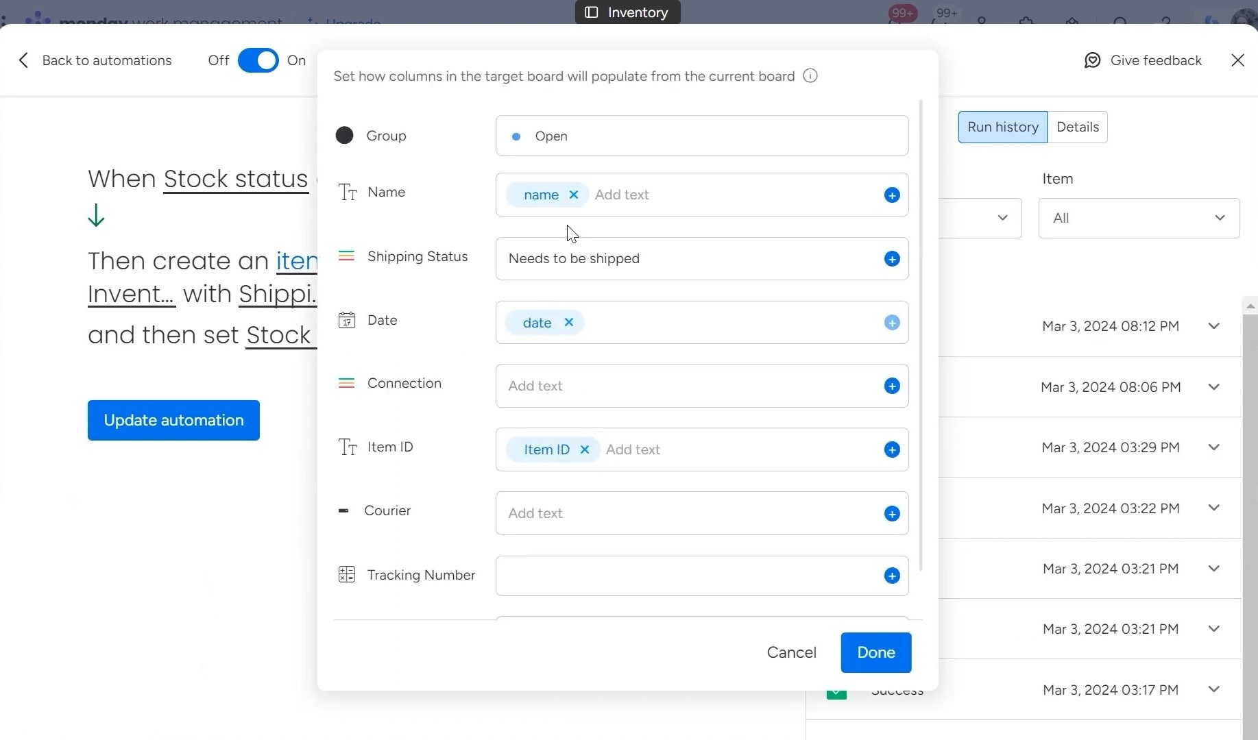 stock status change automation