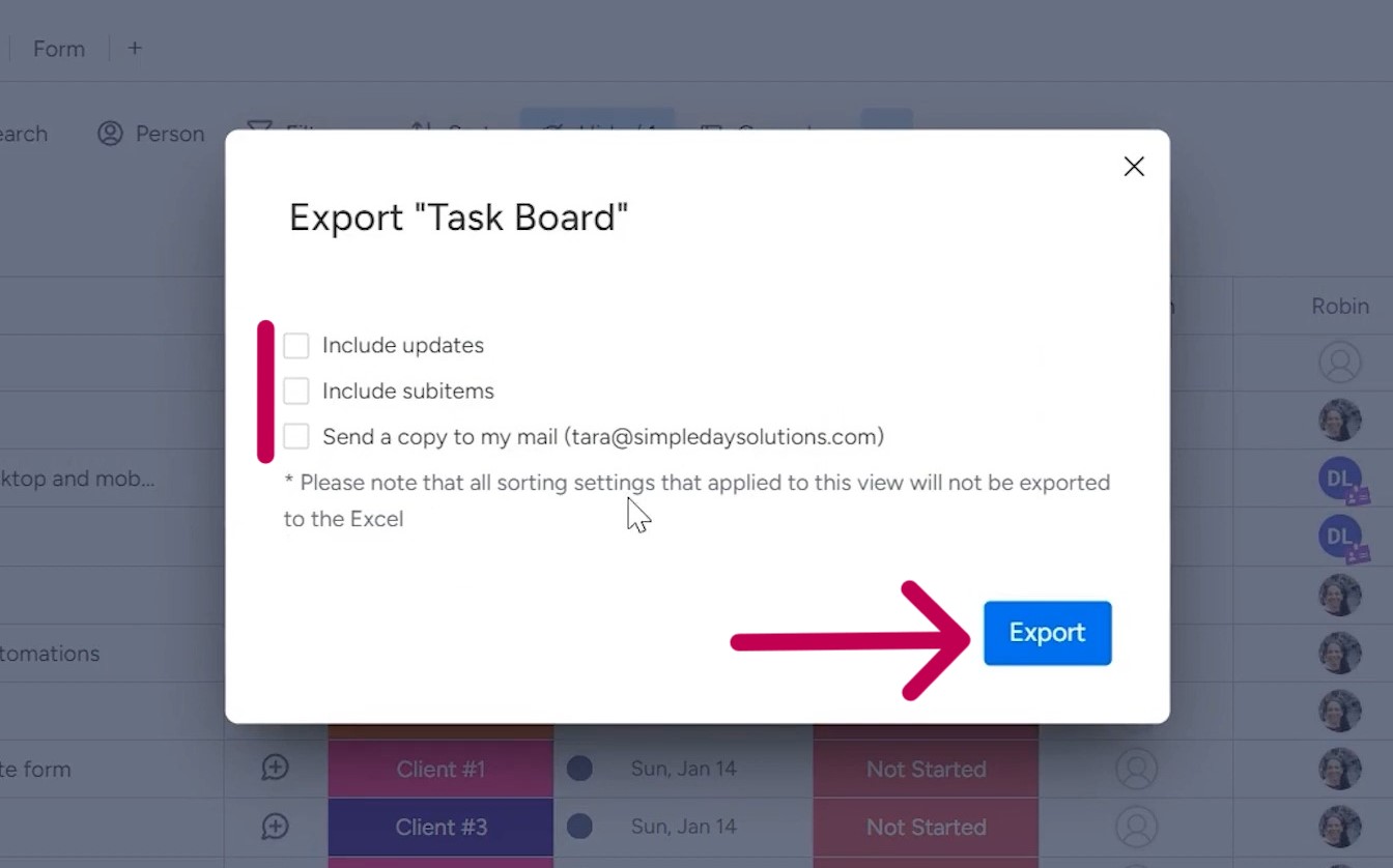 export to excel