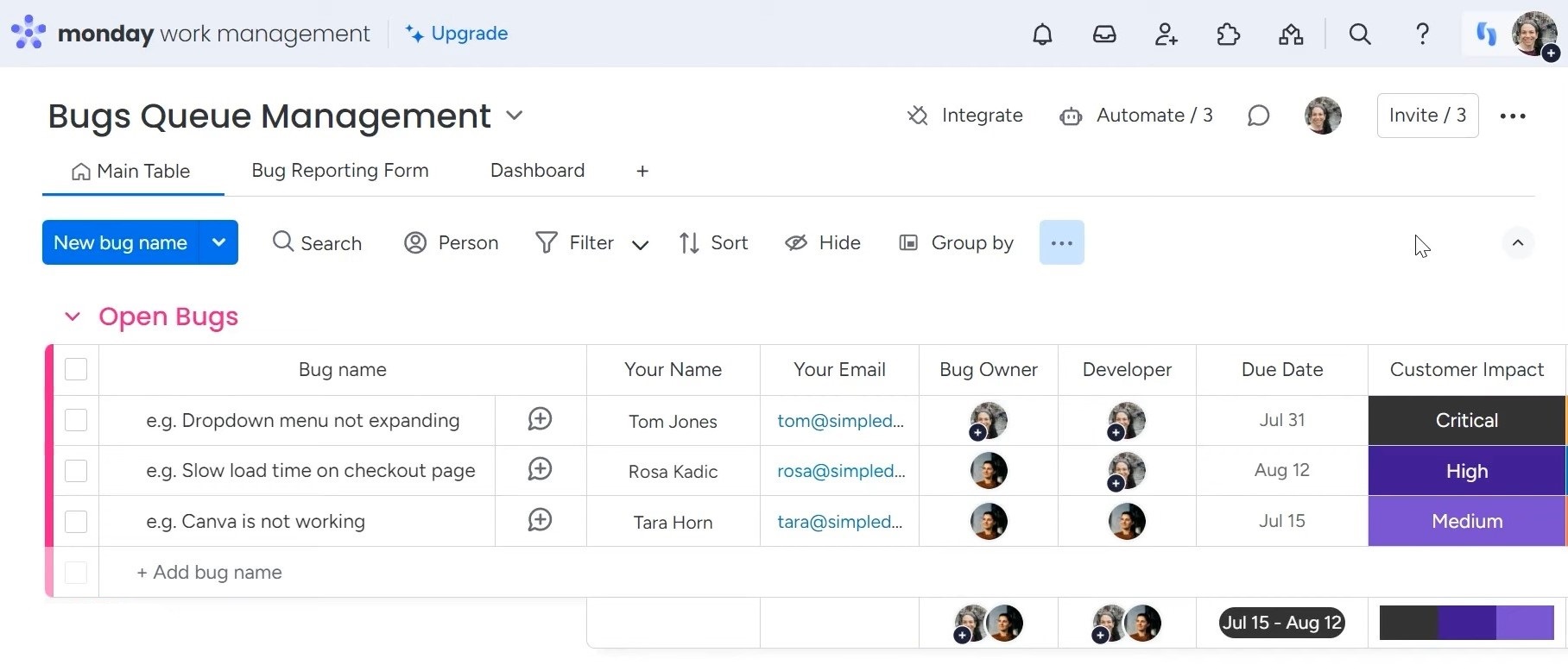 bugs queue management board