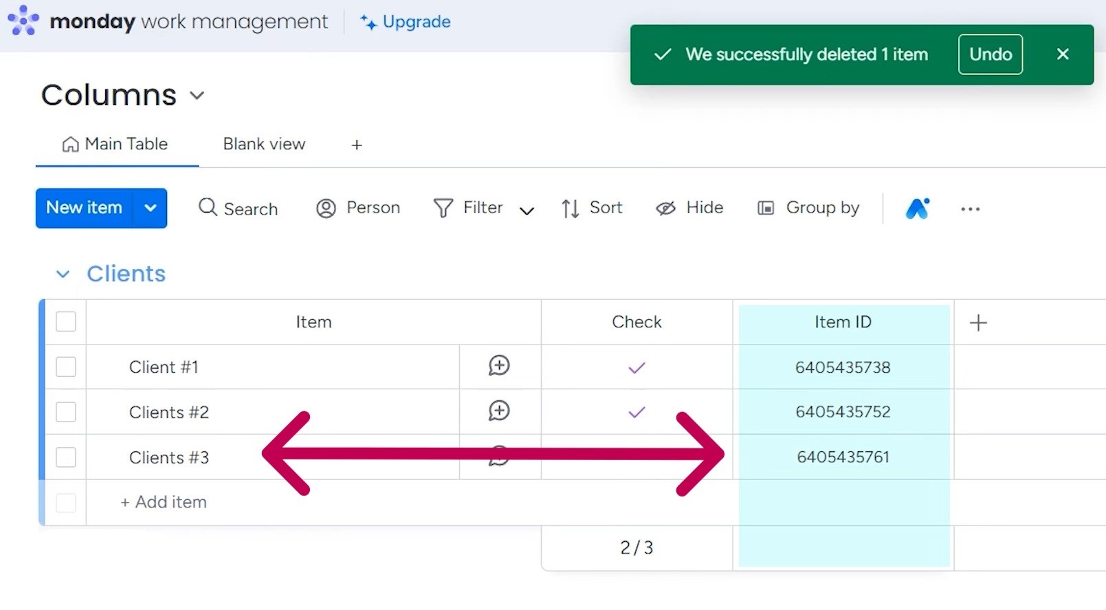 item ID column