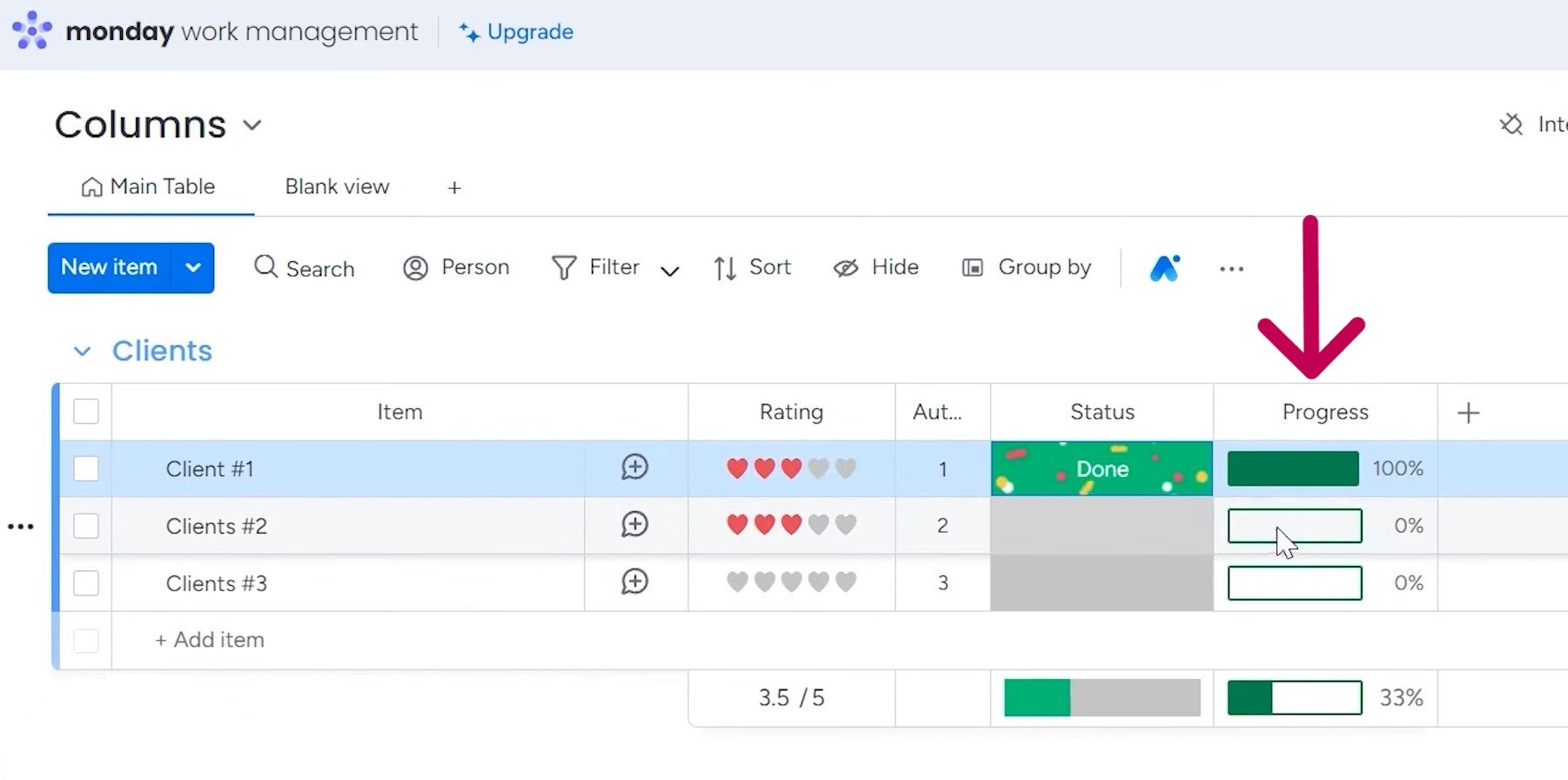 progress tracking column