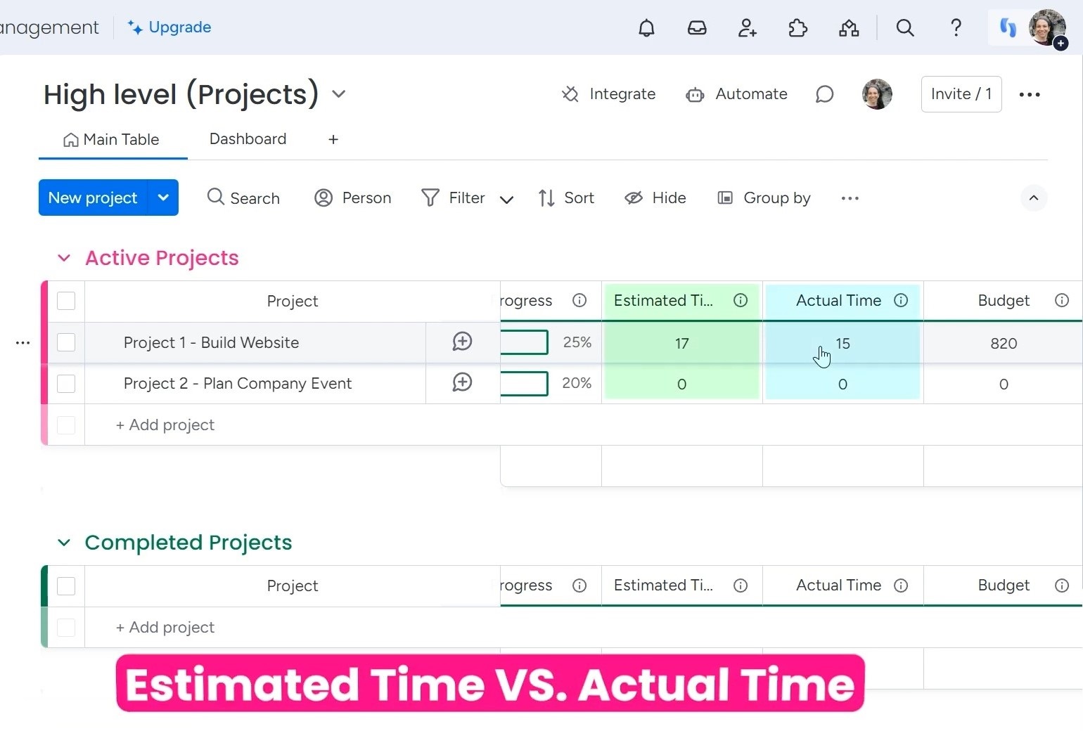 project time comparison