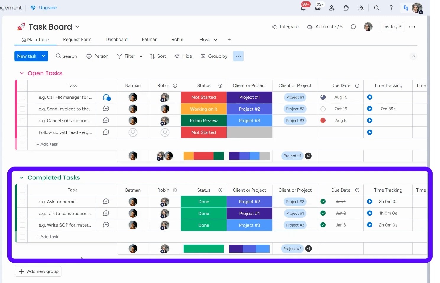 monday.com dashboard