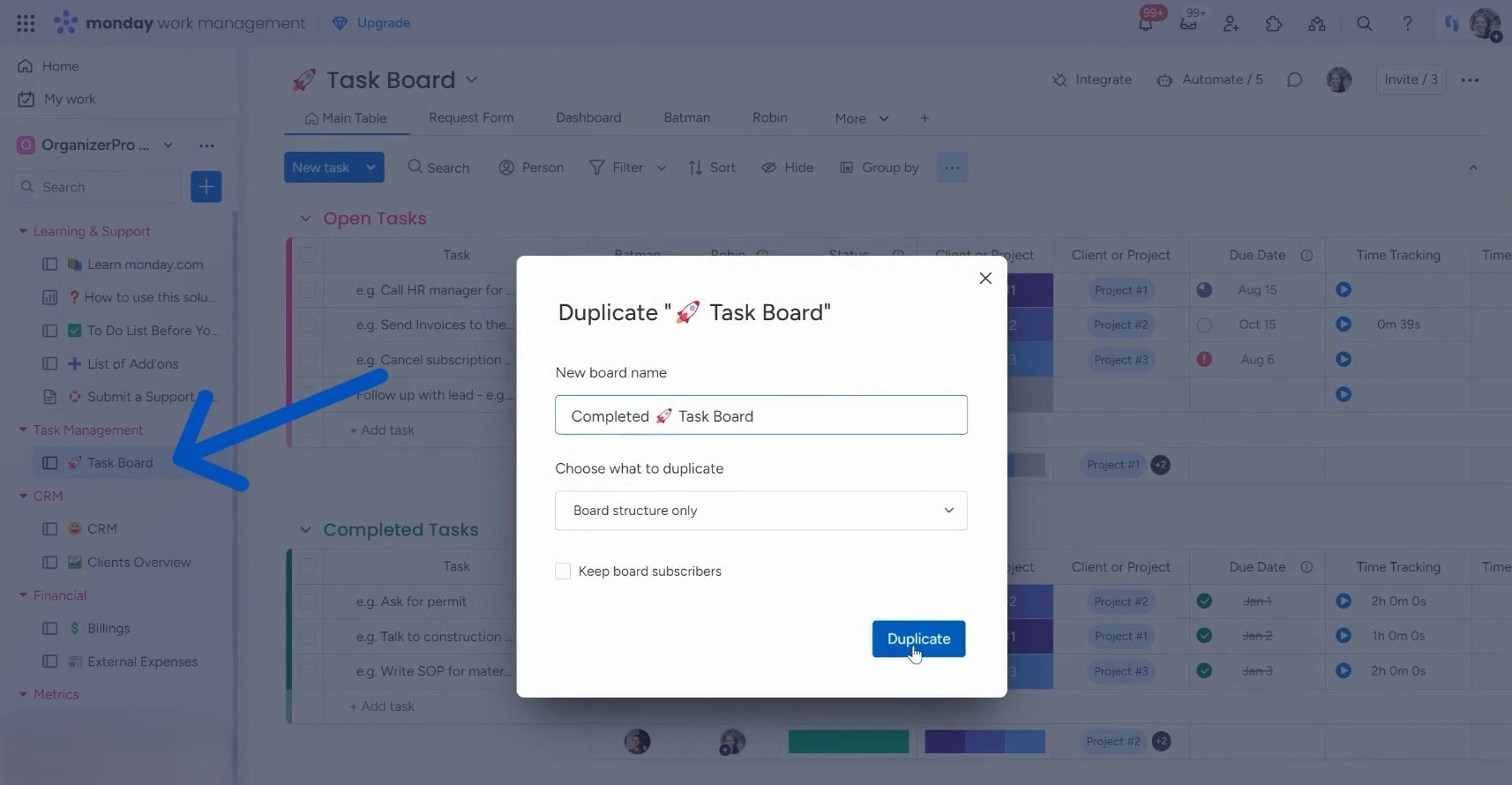 duplicate task board