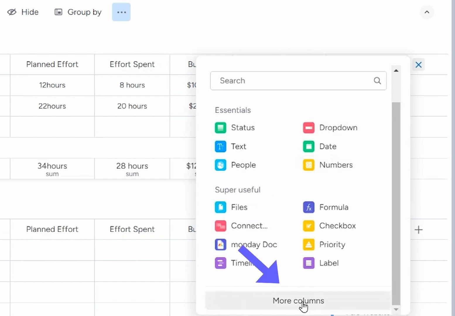 adding column template to a board