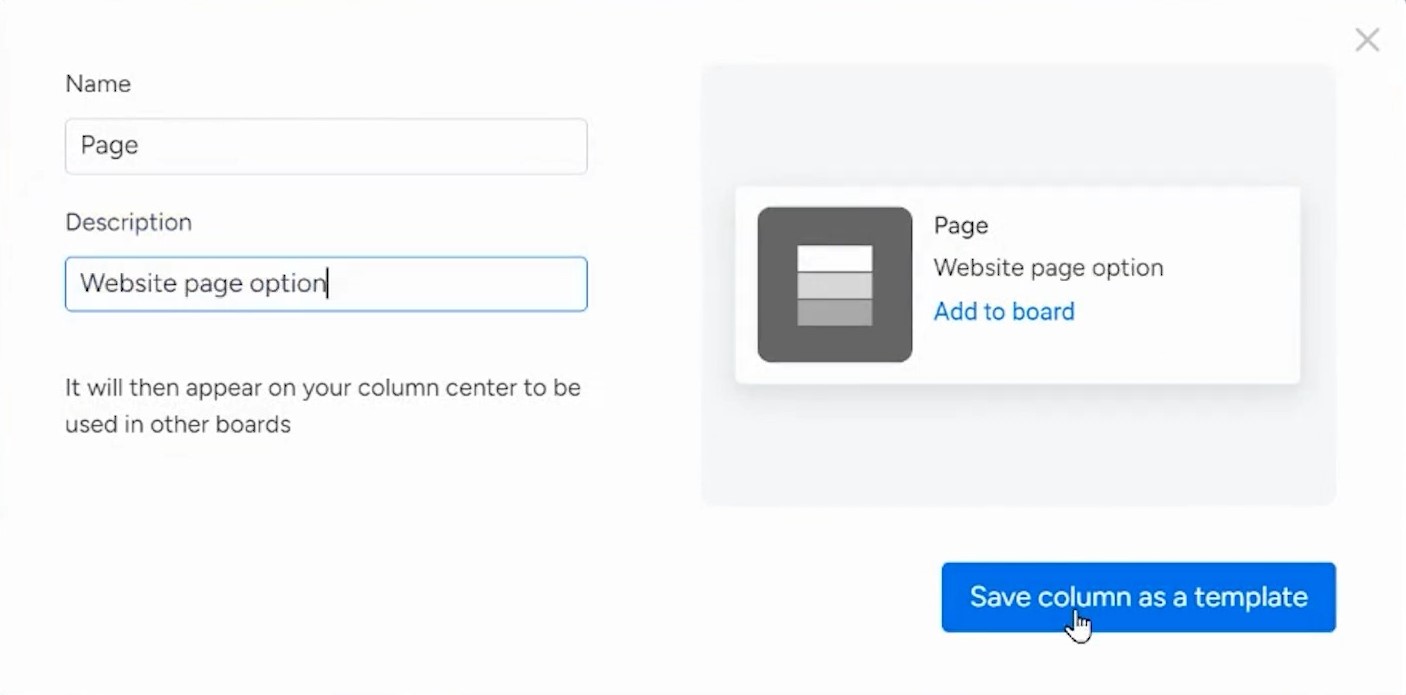 column for template setting