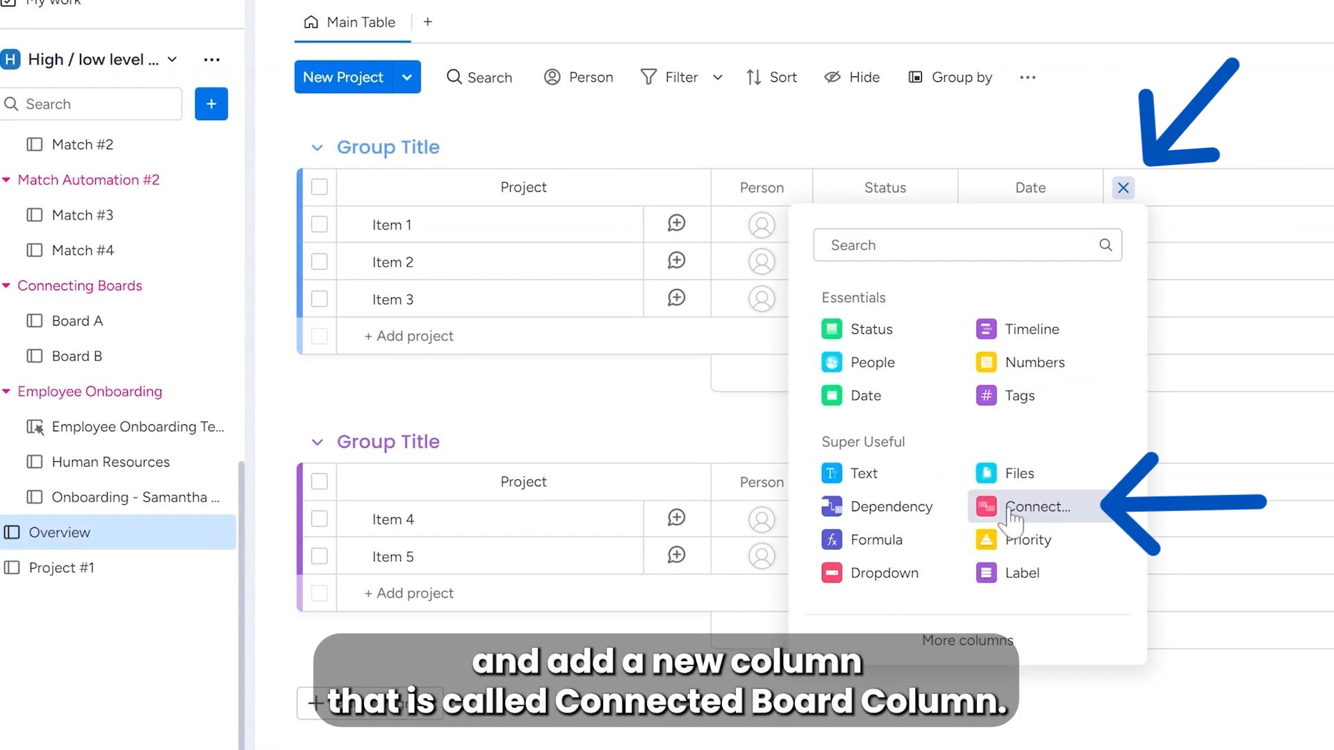 connected board column