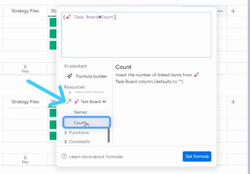 creating formula for taskboard