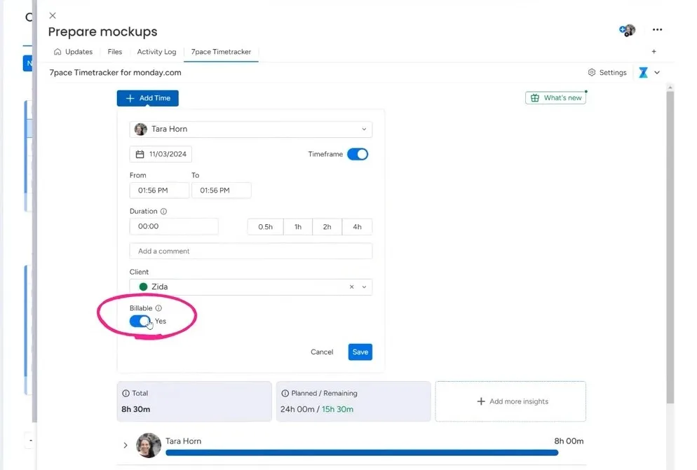 7pace billable option