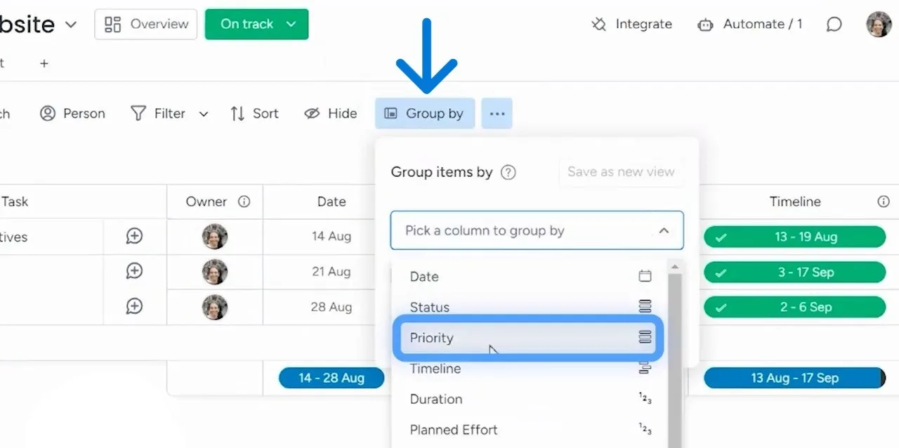 choosing group by priority