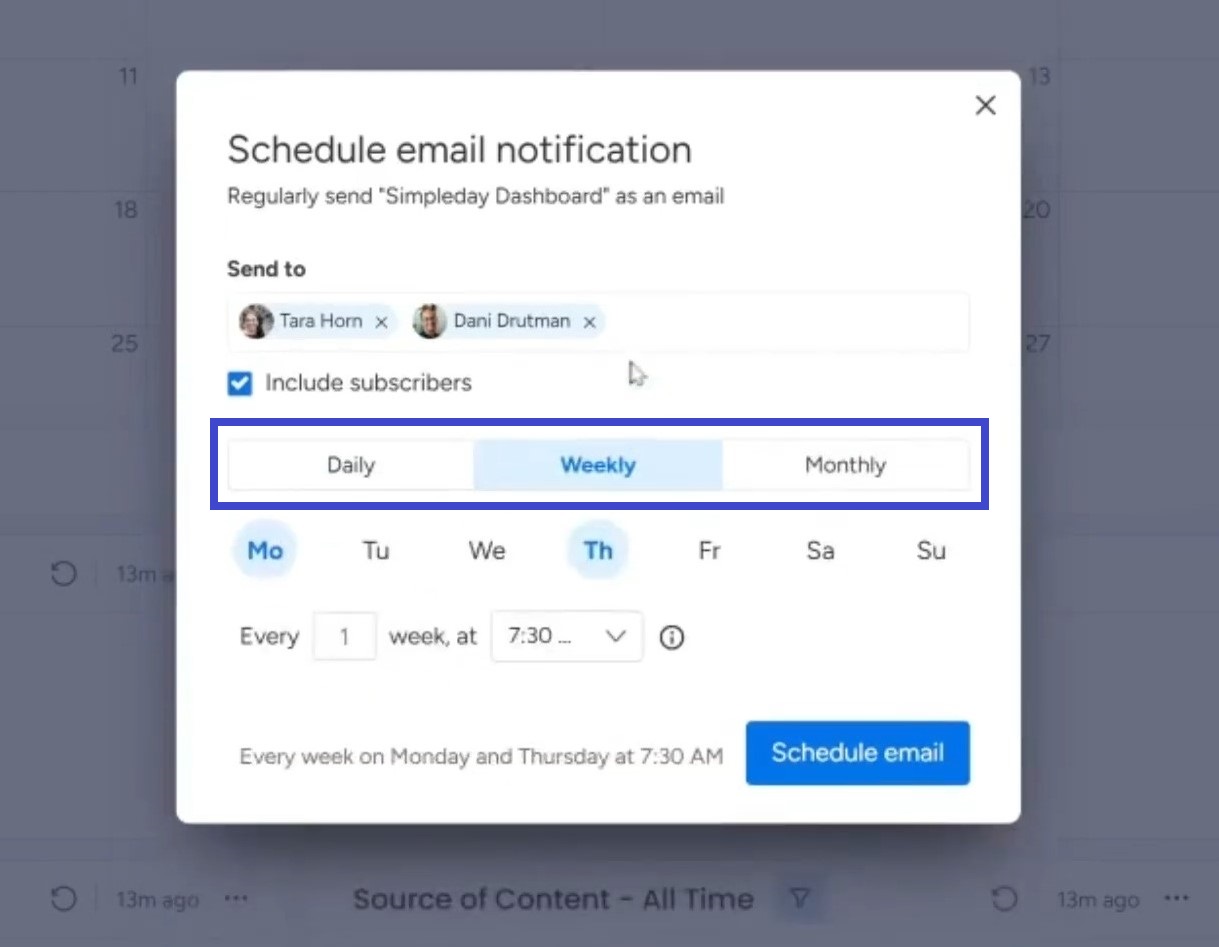 choosing email notification schedule