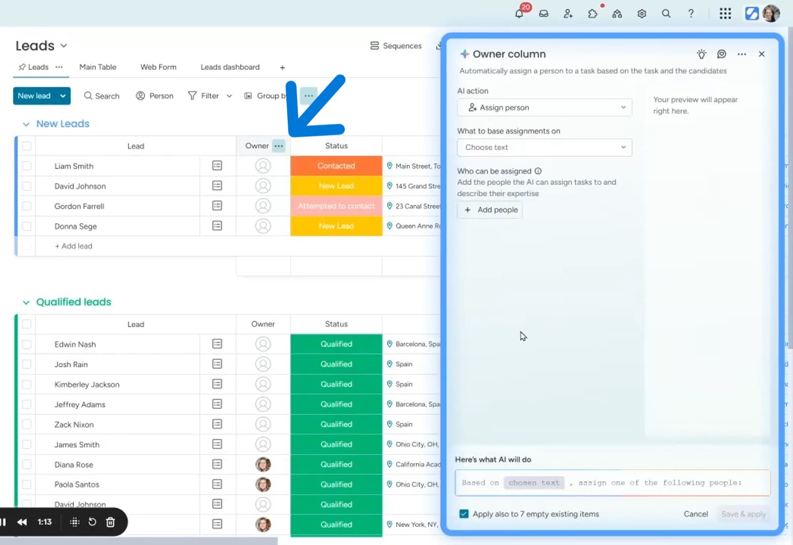 AI option for assigning sales reps