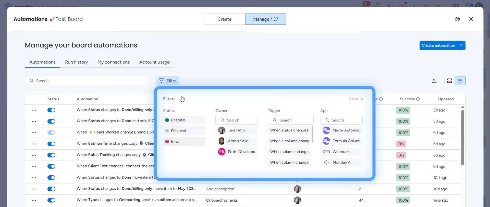 automation filter option