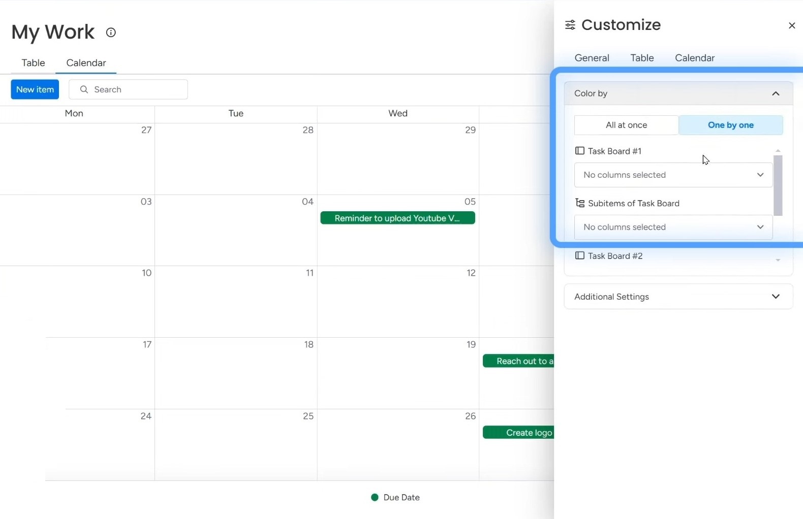 My work calendar view customization