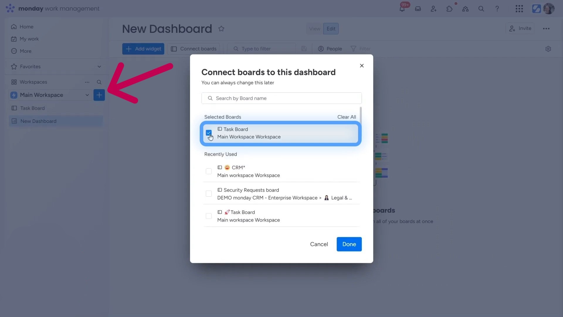 connecting to dashboard