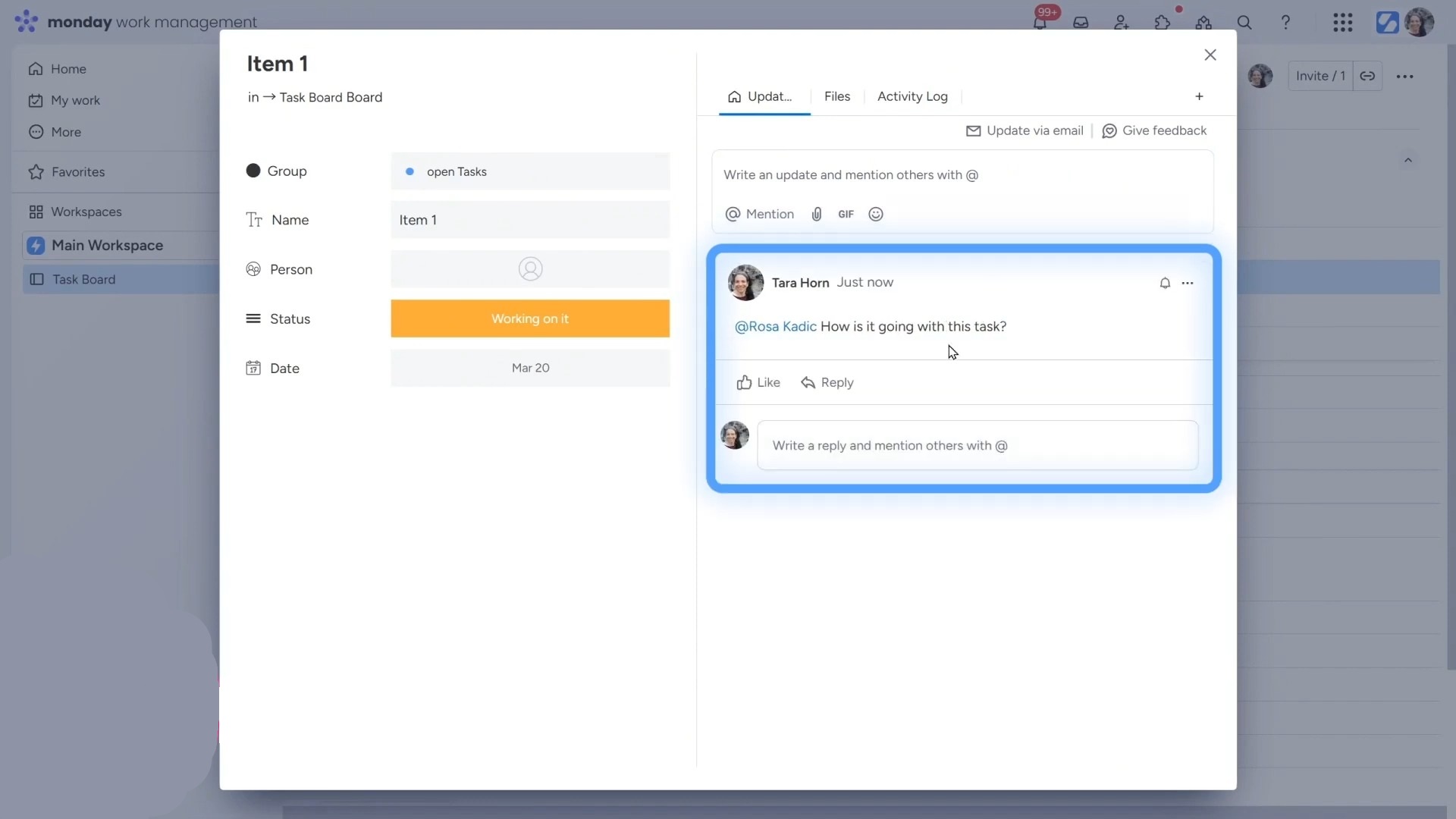 monday.com update section