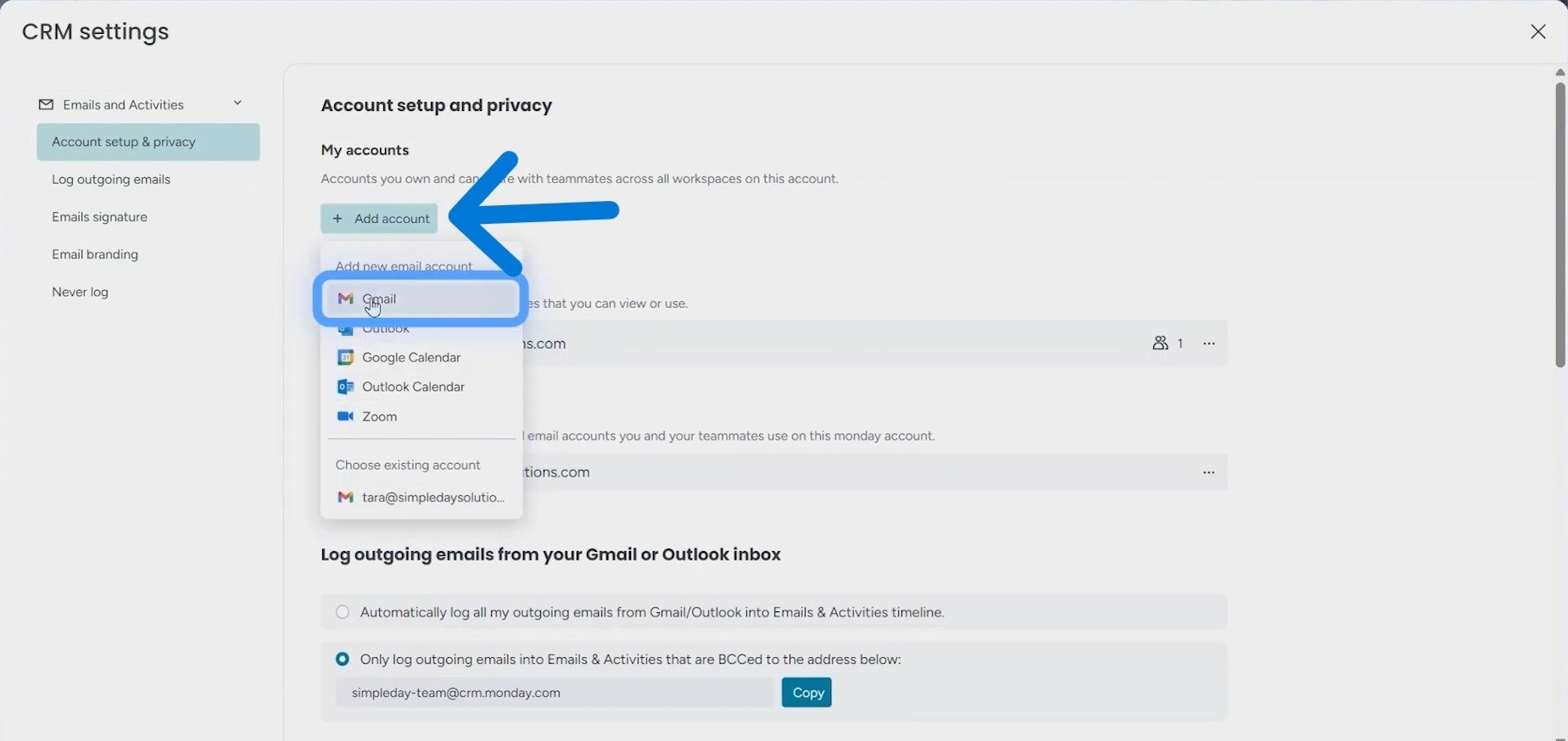 CRM shortcut email connect