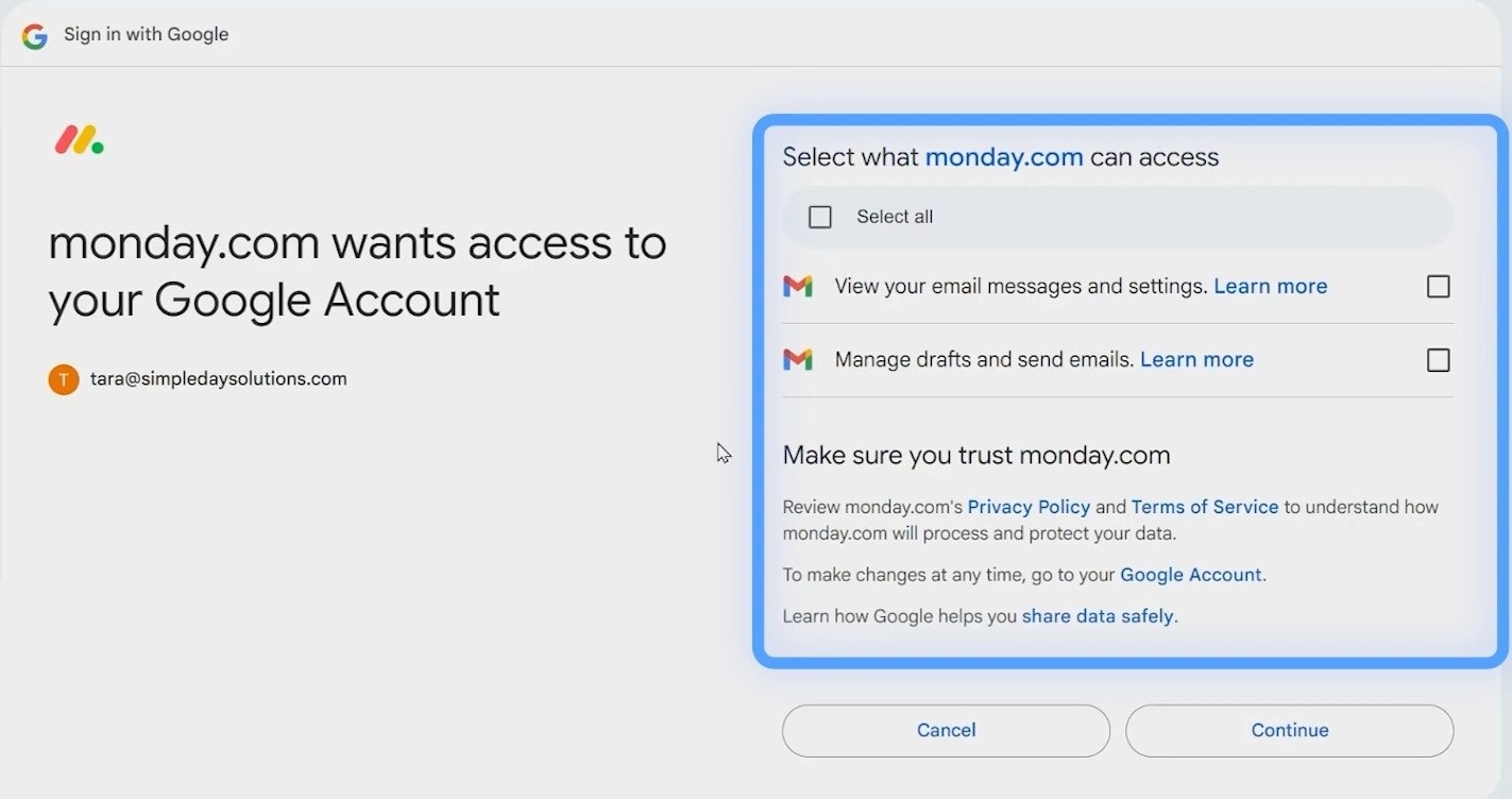 connection to email