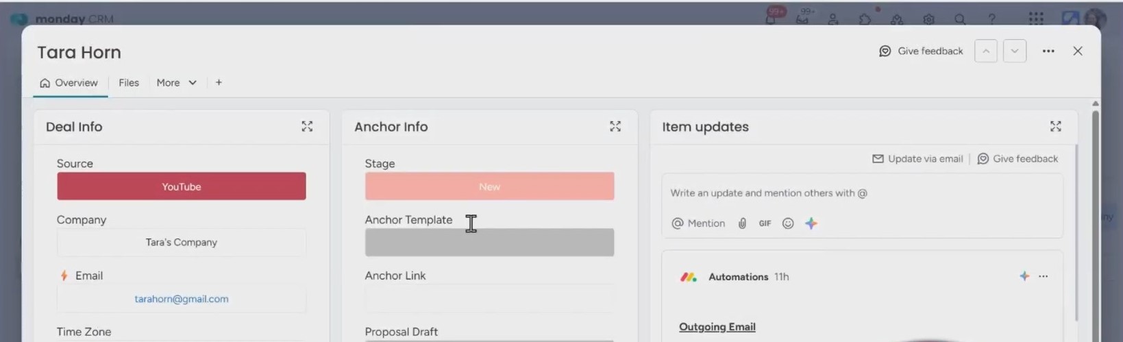 CRM Deals board information