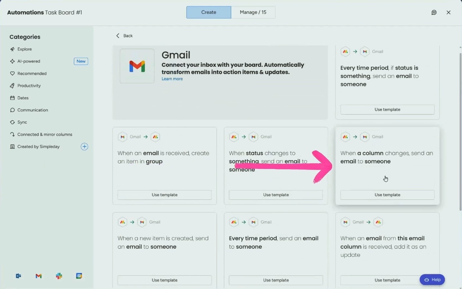 gmail integration monday.com in-built automation