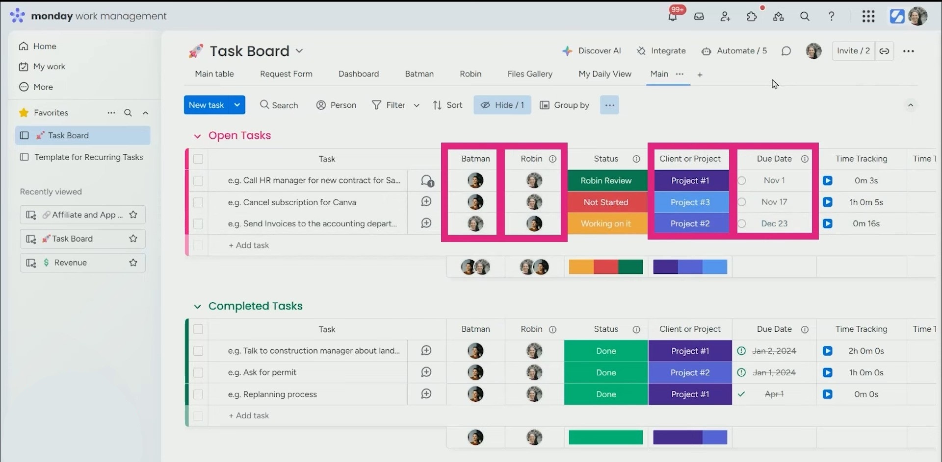 necessary columns for task board