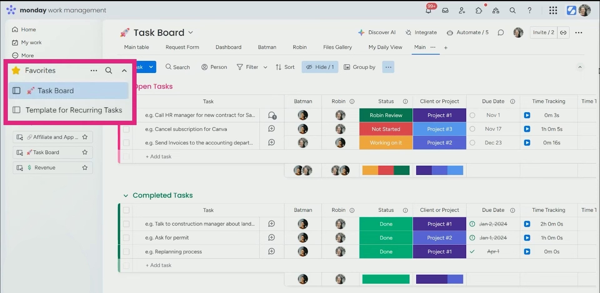two boards for recurring tasks