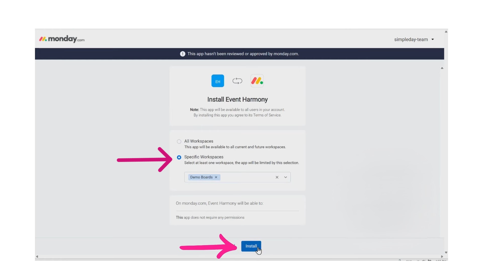 installing with event harmony