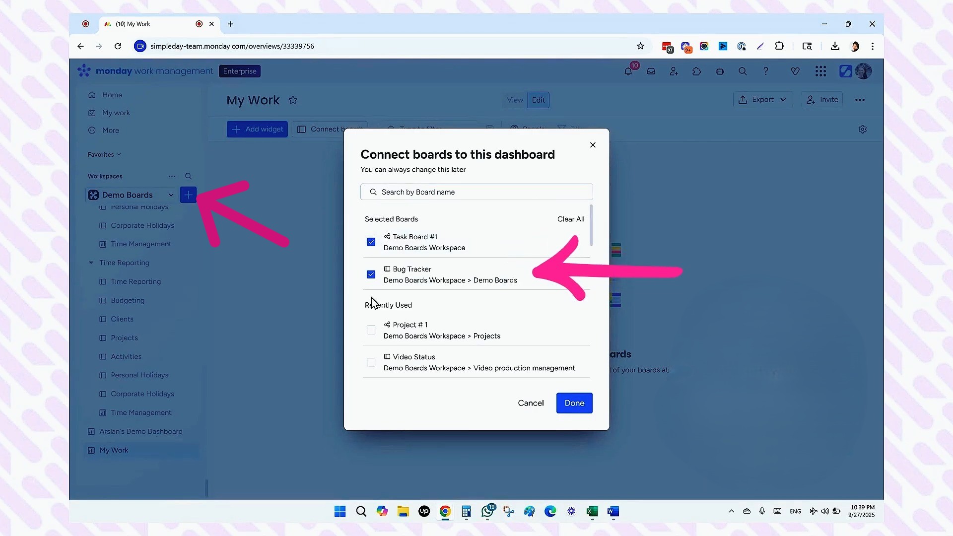 creating dashboard and adding board