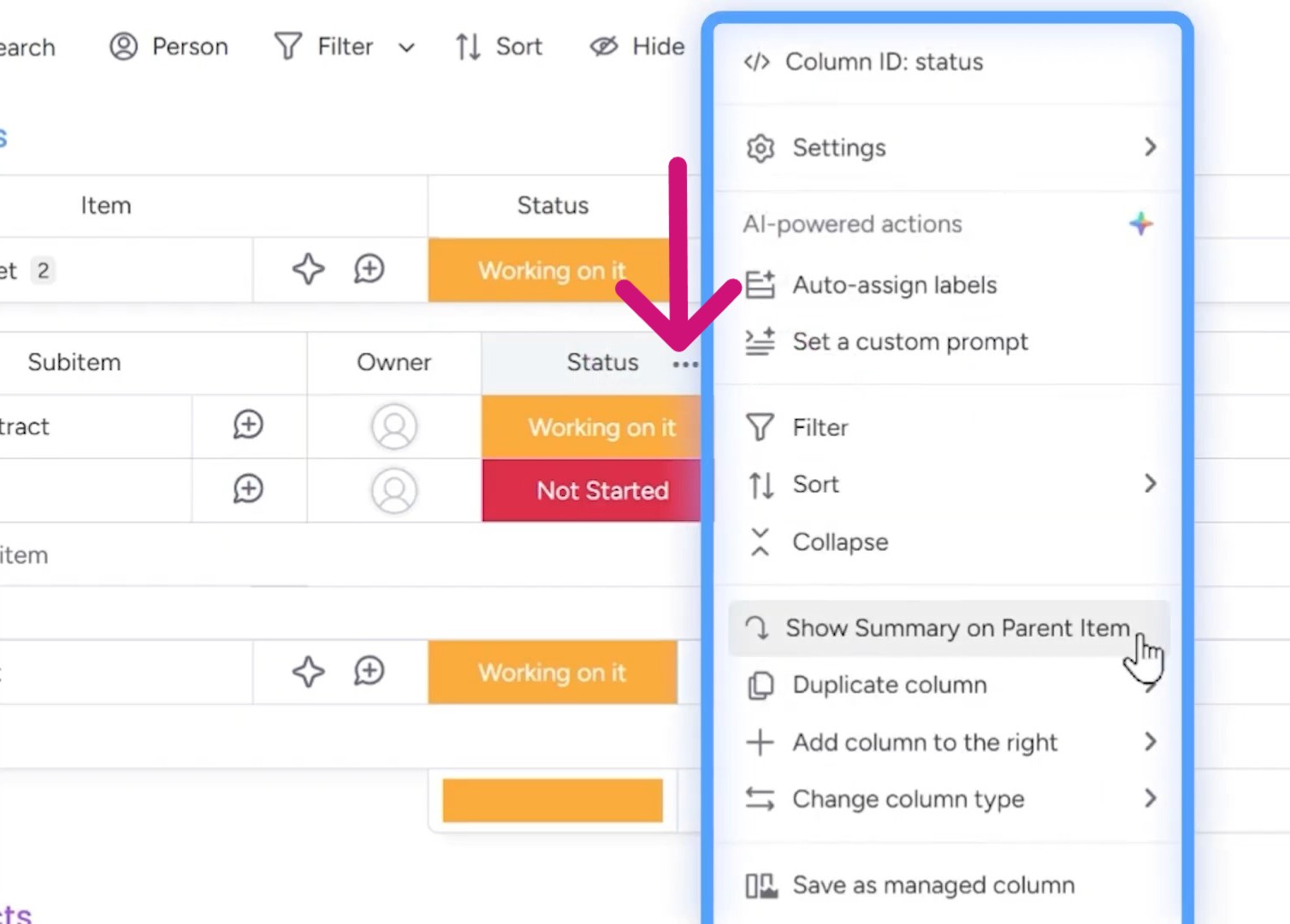 tasks rolling in as parent item