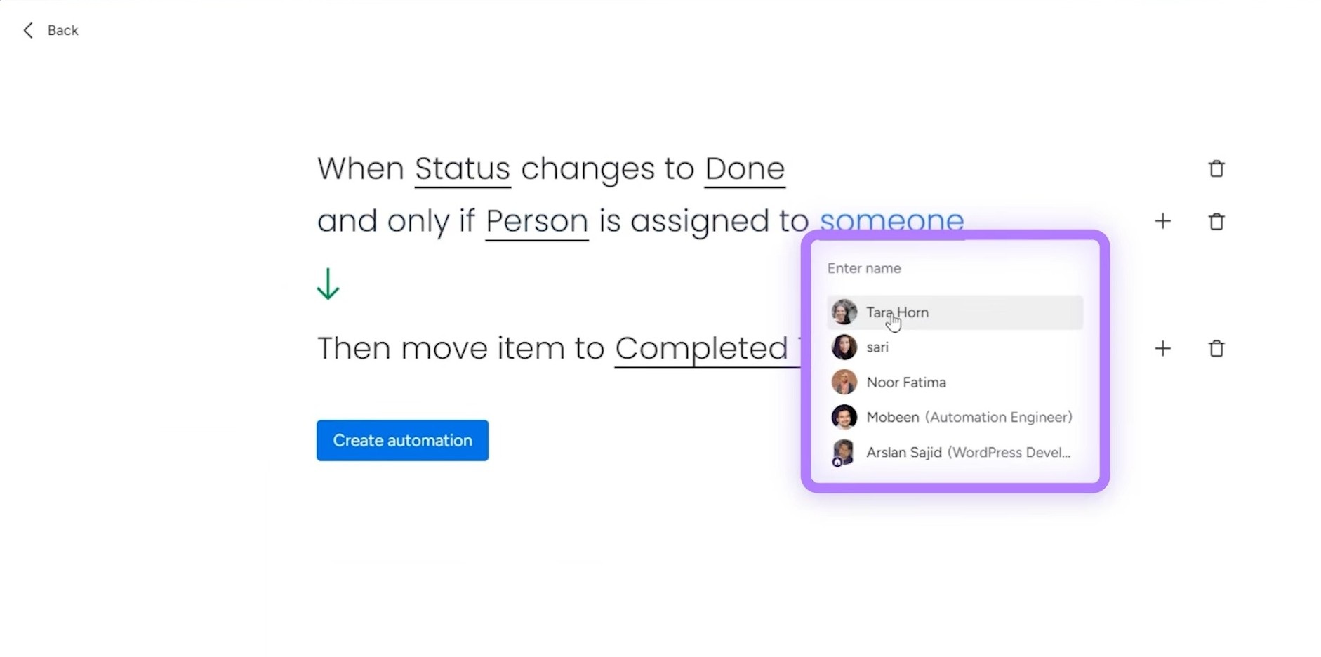 adding condition to automation in monday.com