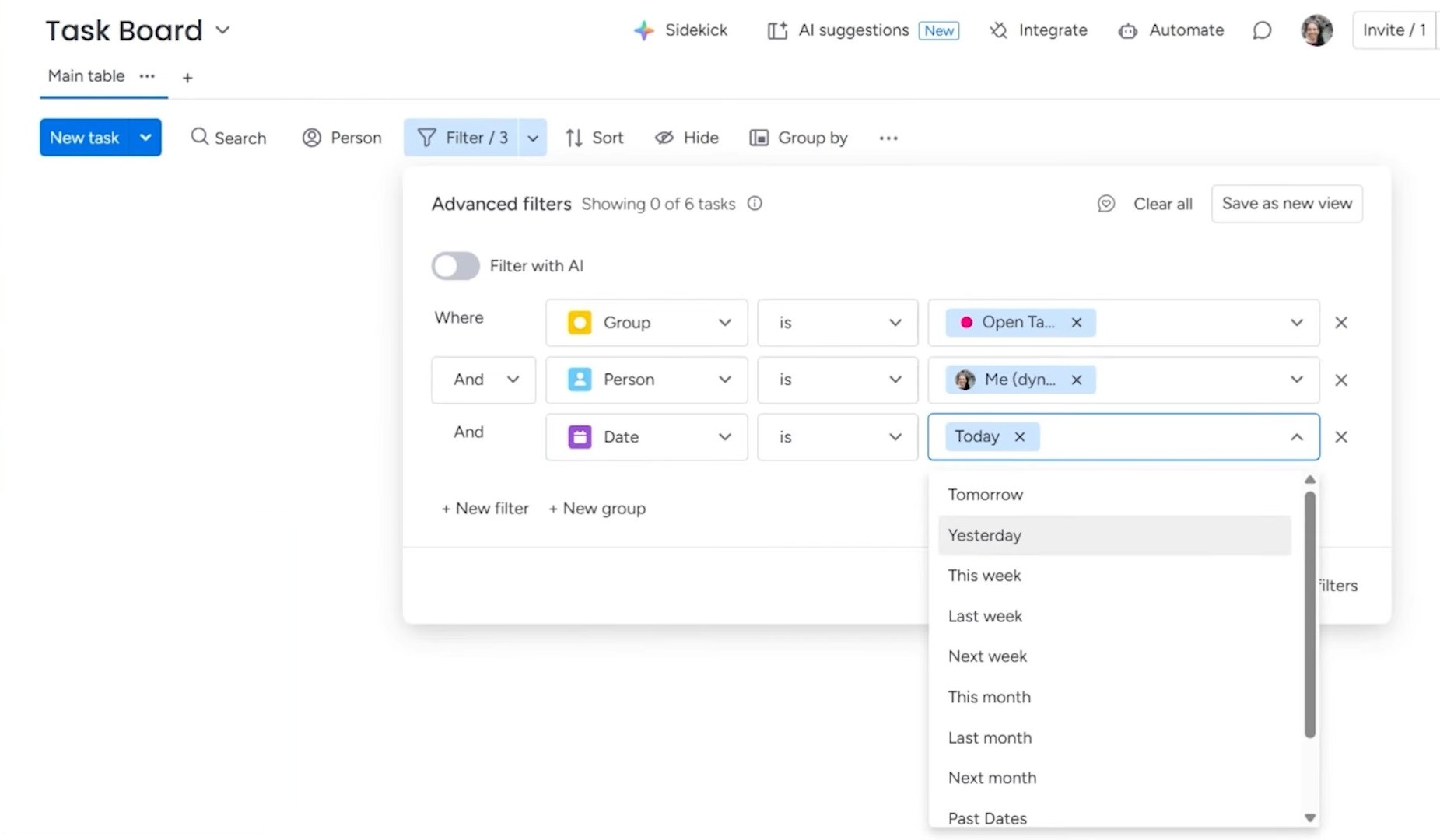 monday.com advanced filter
