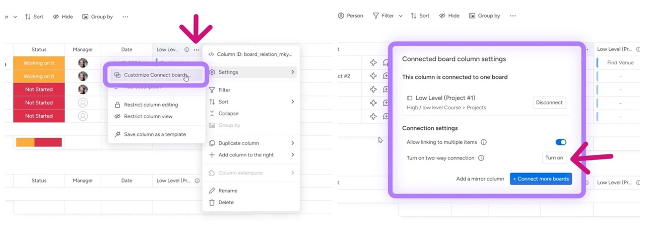 changing connected board connection type