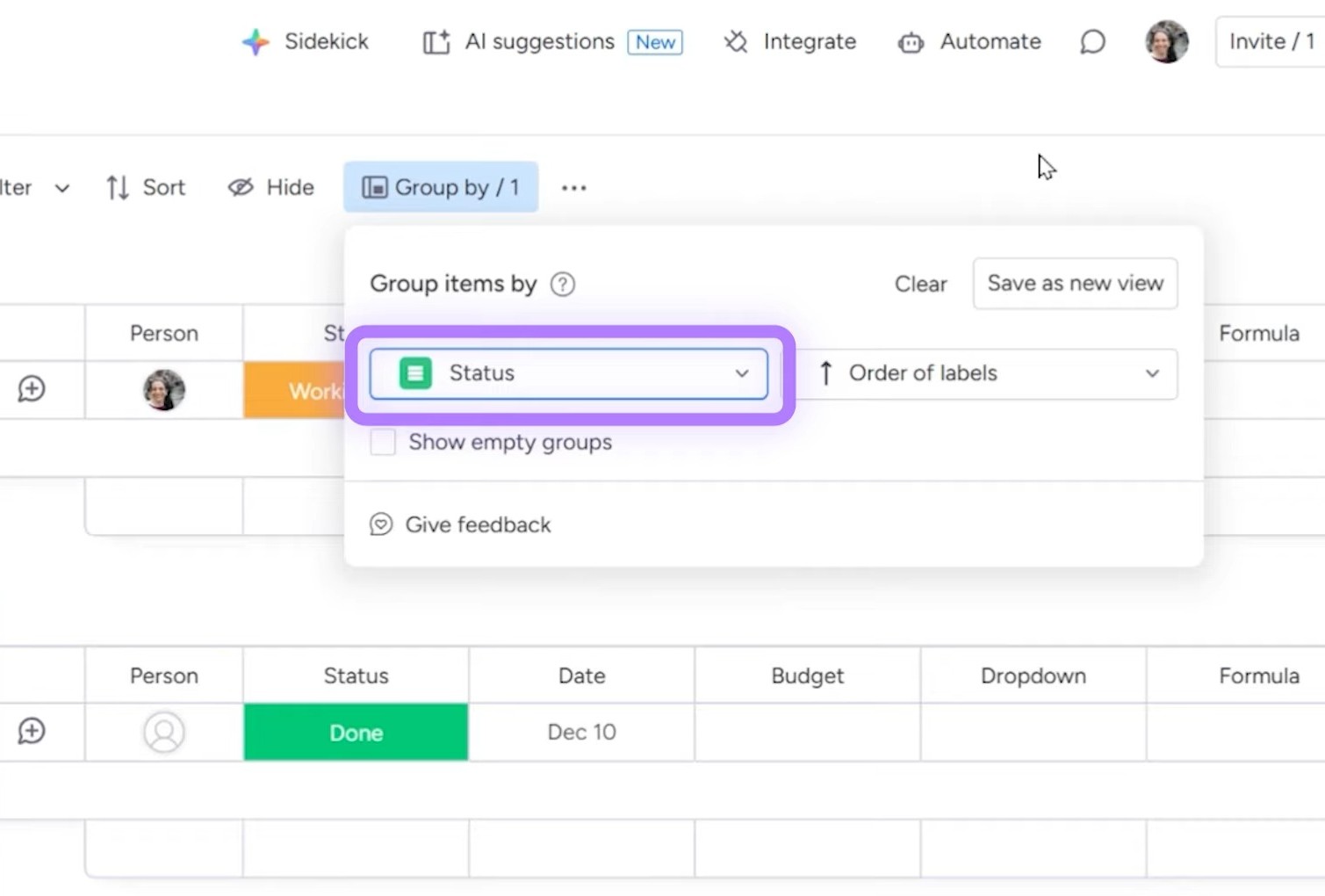 monday.com group by feature