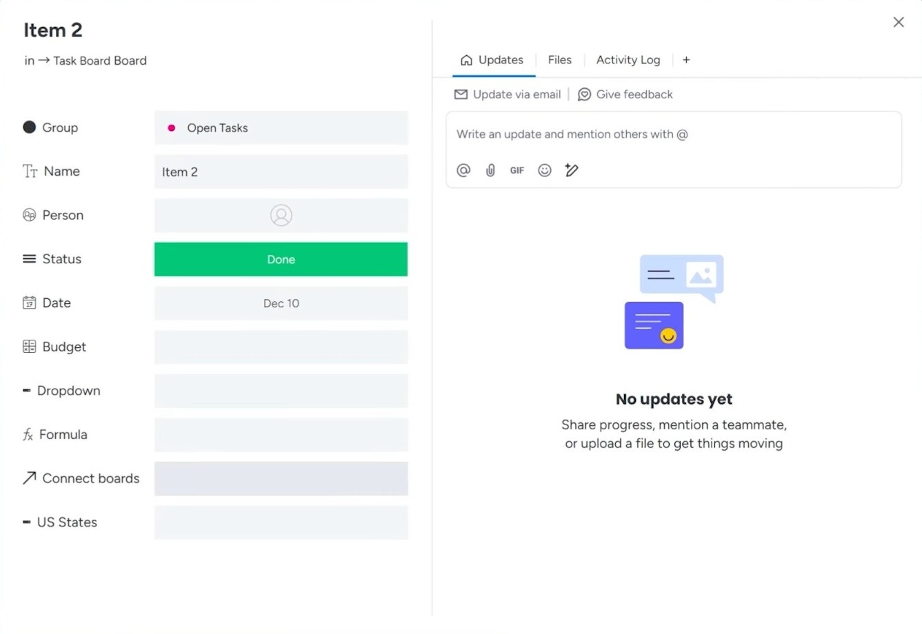 monday.com item updates